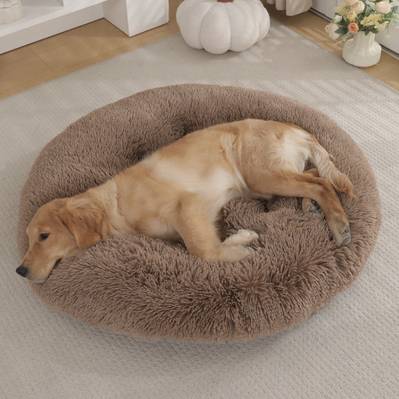Round Plush Pet Bed For Warm Comfortable Sleep