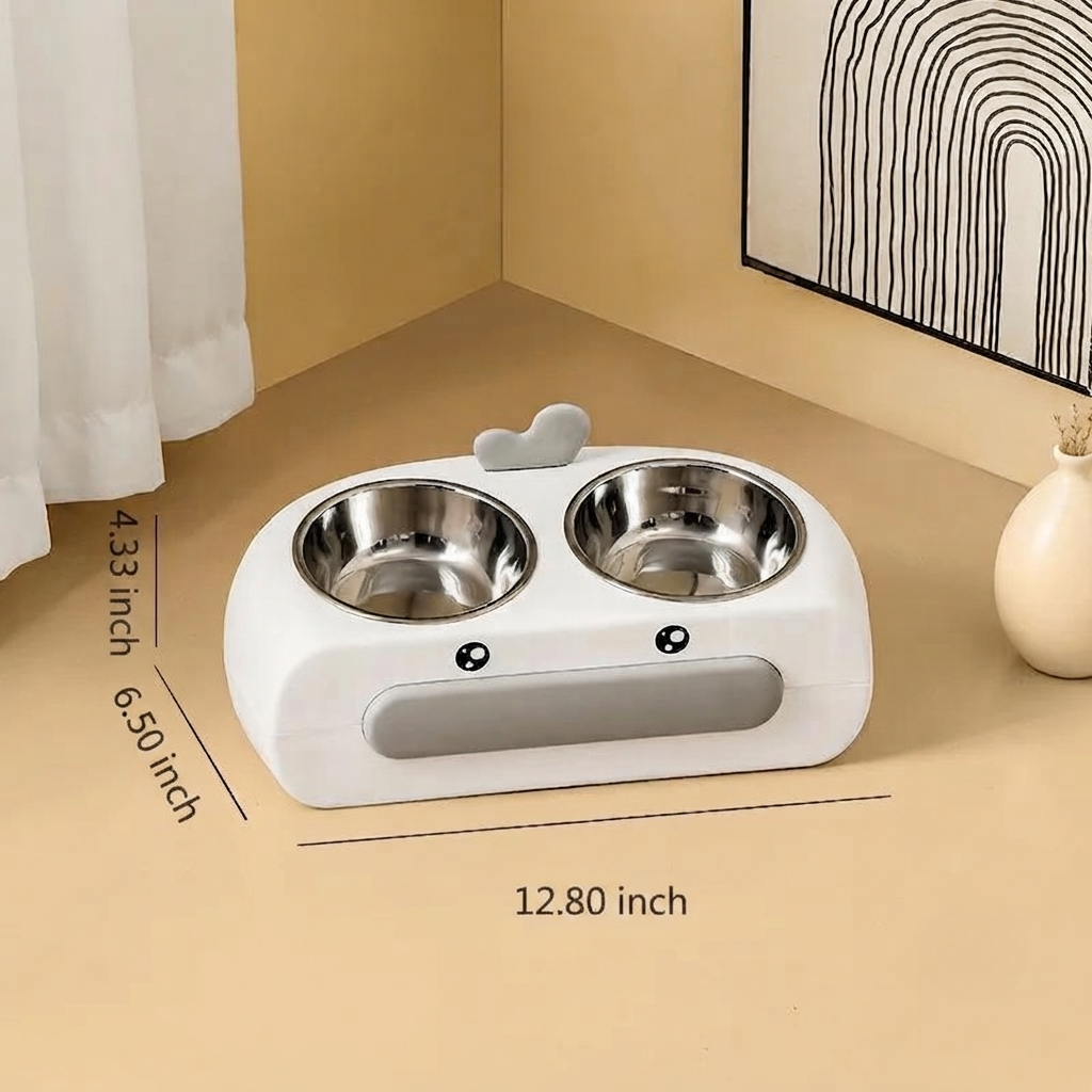 Duck Design Pet Double Feeding And Drinking Bowl Tray