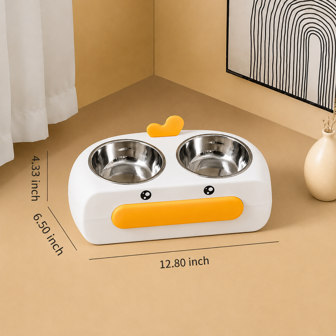 Duck Design Pet Double Feeding And Drinking Bowl Tray