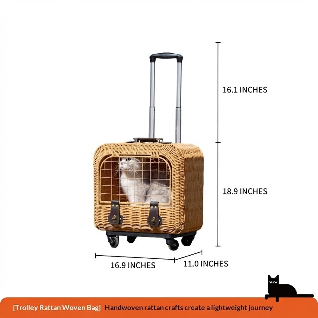 Portable Woven Rattan Pet Carrier With Ventilation Handle